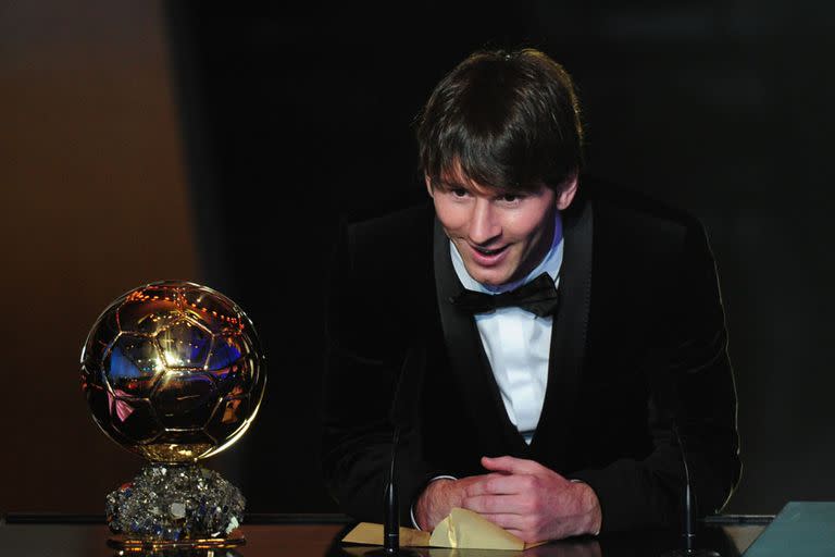 La alegría de Messi, en 2010, al obtener su segundo Balón de Oro consecutivo