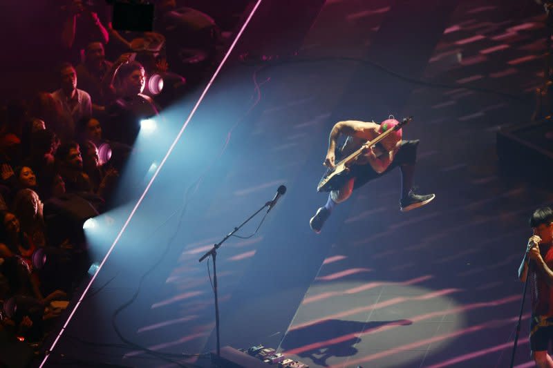 Bassist Flea of the Red Hot Chili Peppers performs at the 2022 MTV Video Music Awards at the Prudential Center in Newark, N.J. in 2022. File Photo by John Angelillo/UPI