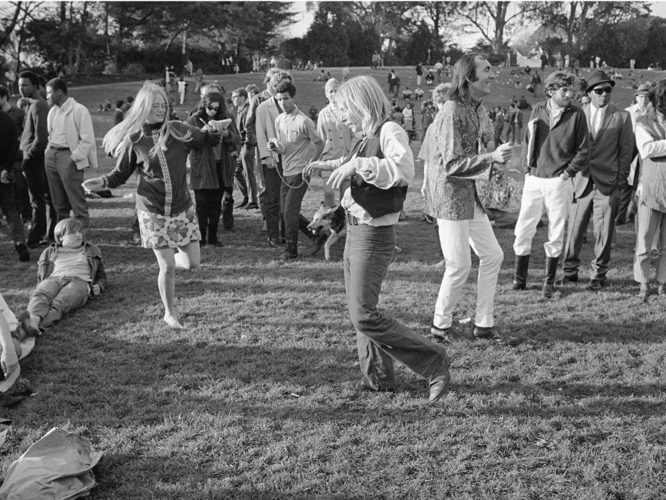 Hundreds of hippies in Golden Gate Park in 1968.