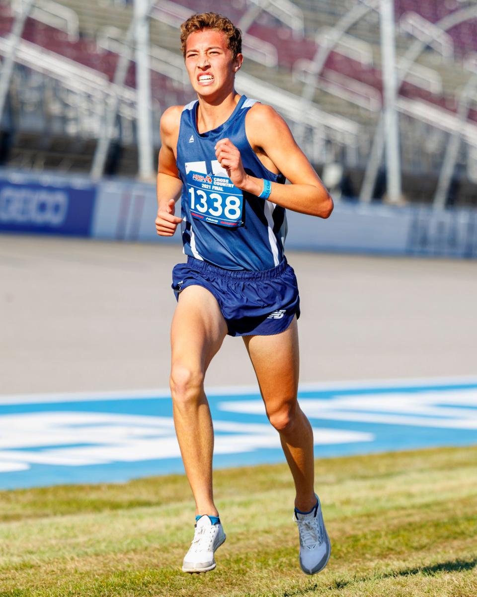 Yale's Blake Ferguson heads into the final stretch of the Division 2 boys cross country championship last season. He set a personal record with a time of 16:11.4 in the final BWAC jamboree on Oct. 18.