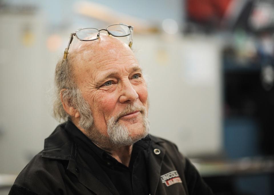 "What's more important to me is that students leave here with confidence, that they're competent and know how to talk to adults and know to look people in the eye and the importance of a firm handshake," Wilson Talent Center welding teacher Jeff Grossman, 74, says Thursday, April 4, 2024, as he reflects on 50 years of teaching.