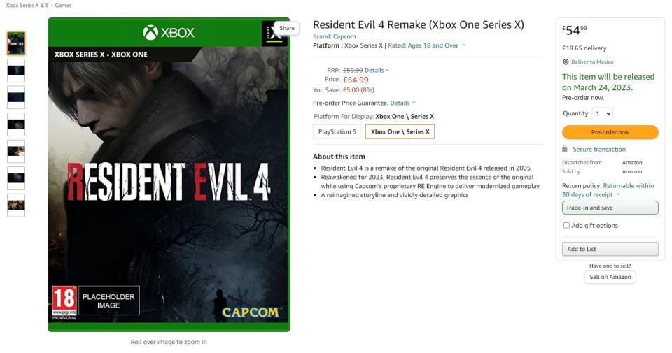 ¿Resident Evil 4 para Xbox One? Amazon lo cree posible