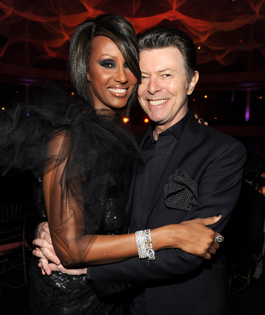 Bowie married his supermodel wife, Iman, in 1992 and remained with her until his death. The couple poses here at Hammerstein Ballroom during Keep A Child Alive’s 6th Annual Black Ball on October 15, 2009 in New York City.