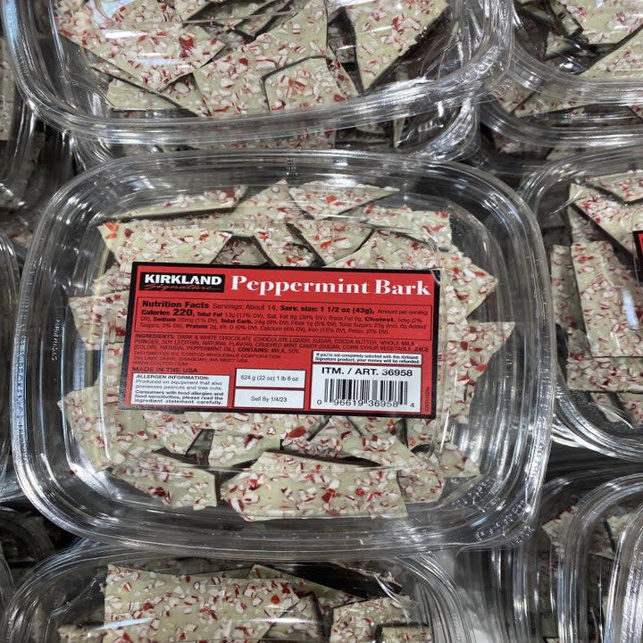 stacked containers of peppermint bark