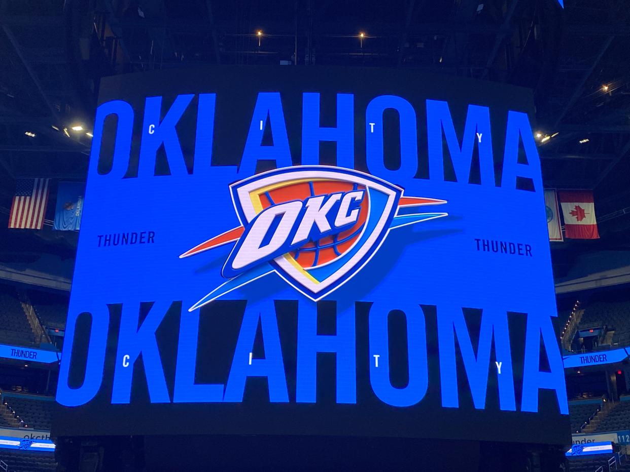 A new scoreboard is among several upgrades to Paycom Center ahead of the start of the 2023-24 Thunder basketball season.