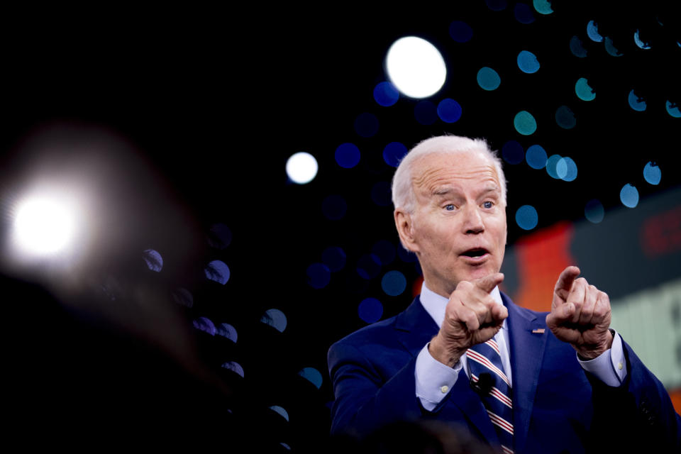 Democratic presidential candidate former Vice President Joe Biden speaks at the Brown & Black Forum at the Iowa Events Center, Monday, Jan. 20, 2020, in Des Moines, Iowa. (AP Photo/Andrew Harnik)