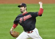 Sep 14, 2017; Cleveland, OH, USA; Cleveland Indians relief pitcher Andrew Miller (24) delivers in the seventh inning against the Kansas City Royals at Progressive Field. Mandatory Credit: David Richard-USA TODAY Sports