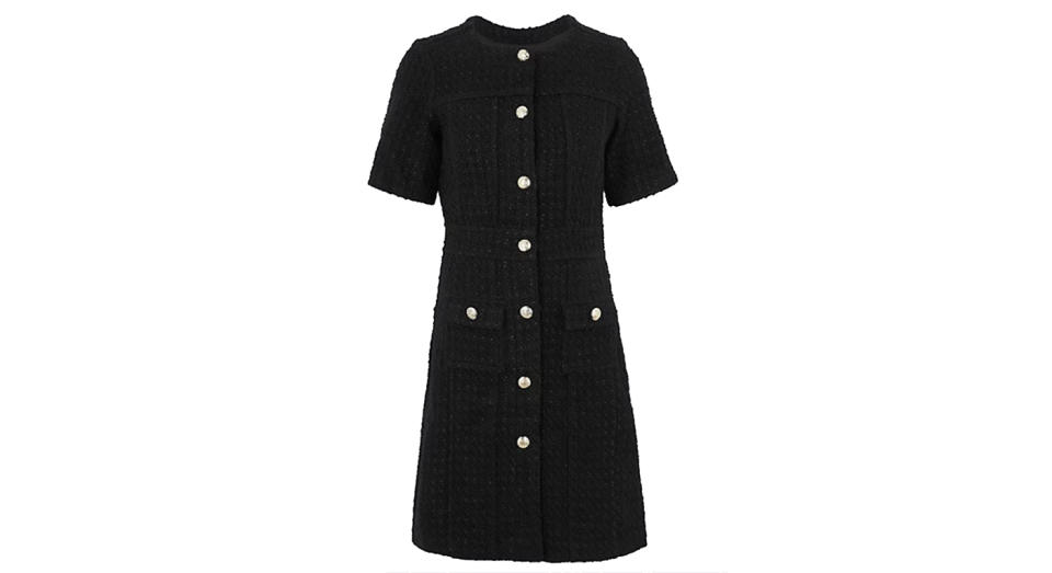 Tweed Button Front Mini Waisted Dress