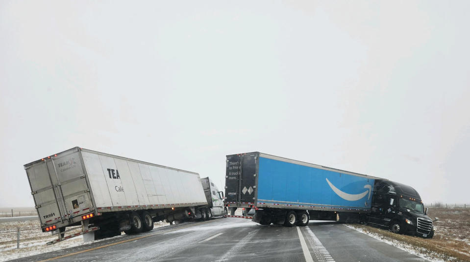 Two rigs block the road. (Nebraska State Patrol / via X)