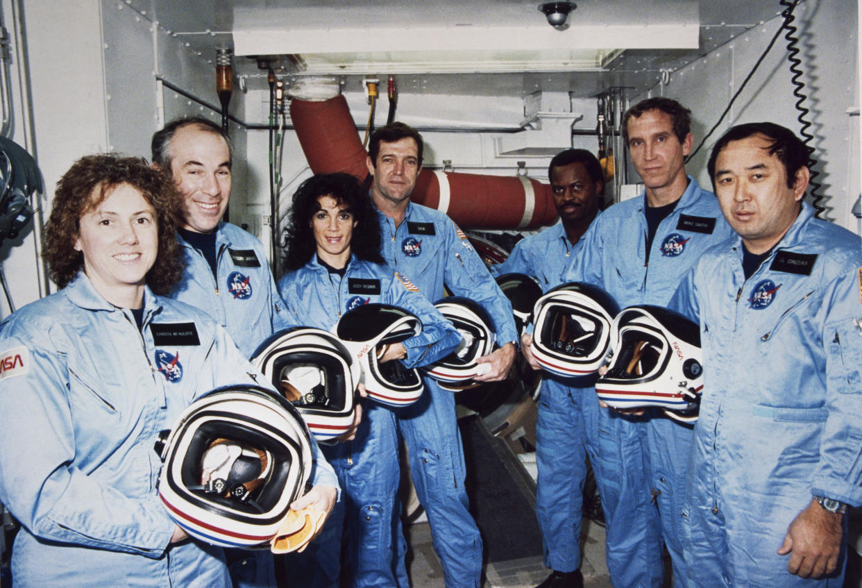 The Challenger crew, from left: S. Christa McAuliffe, Gregory Jarvis, Judith A. Resnik, Francis R. (Dick) Scobee,  Ronald E. McNair, Mike J. Smith and Ellison S. Onizuka. (NASA/Handout via Reuters)