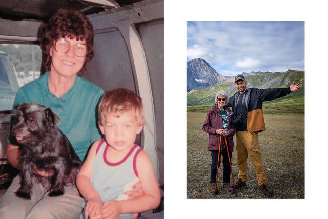 <p>Brad Ryan/Courtesy of Grandma Joy's Road Trip @grandmajoysroadtrip</p> From left: Their first road trip taken to a fishing camp when Brad was 2.5-years-old in Ohio in 1983; Brad and Grandma Joy at the Gates of the Arctic National Park in Alaska