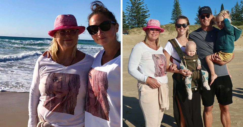 Millie Thomas, Lisa Curry and family at the beach.