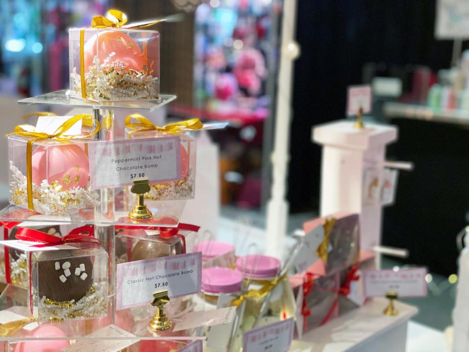 Hot cocoa bombs are available in a variety of flavors at Le Petit Macaron at Christkindlmarkt in Bethlehem, Pa.