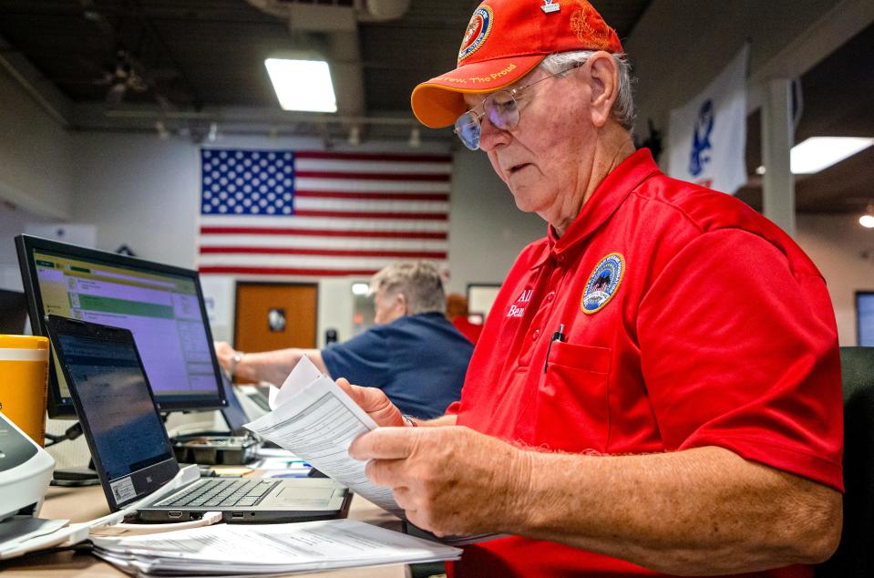 Allen Benton works at the Dale K. Graham Veterans Foundation office in Norman on Thursday.