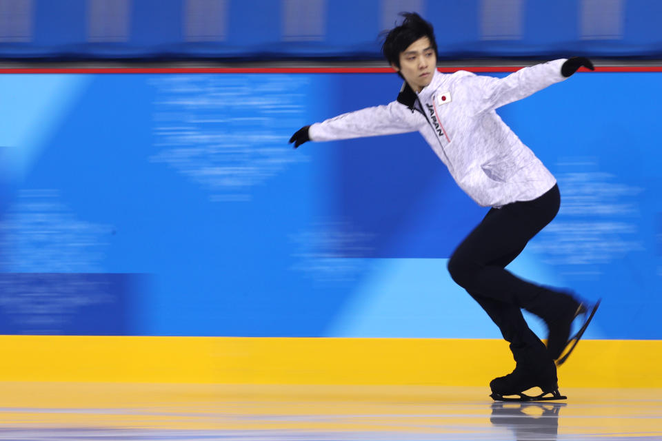 <p>Yuzuru Hanyu of Japan trains at the practice rink at Gangneung Ice Arena during day 3 of the PyeongChang 2018 Winter Olympic Games on February 12, 2018 in Gangneung, South Korea. (Photo by Maddie Meyer/Getty Images) </p>