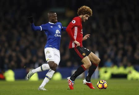 Football Soccer Britain - Everton v Manchester United - Premier League - Goodison Park - 4/12/16 Manchester United's Marouane Fellaini in action with Everton's Enner Valencia Action Images via Reuters / Carl Recine Livepic