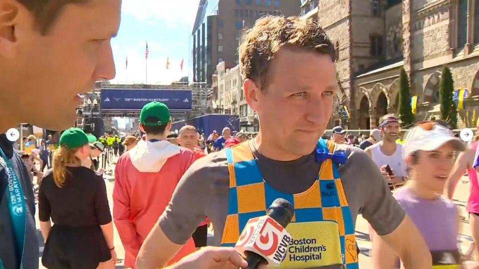 PHOTO: Patrick Clancy, father of 3 slain children, completes Boston Marathon in their honor, April 15, 2024. (WCVB)