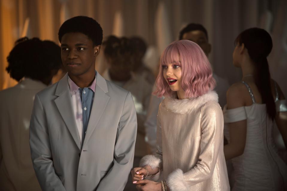 Wednesday. (L to R) Iman Marson as Lucas Walker, Emma Myers as Enid Sinclair in episode 104 of Wednesday. Cr. Vlad Cioplea/Netflix © 2022