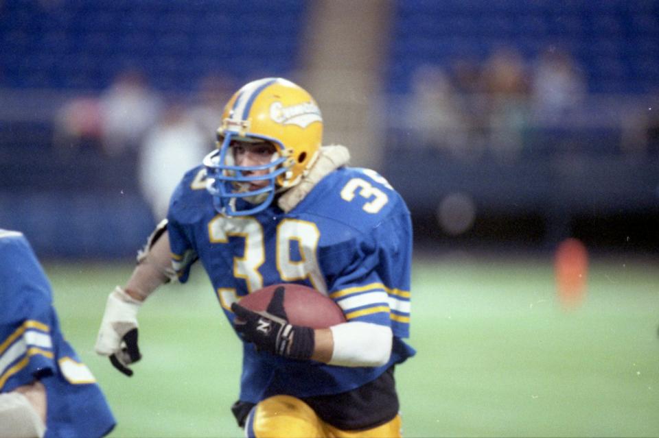 Cathedral senior Jeff Hoefs carries the ball in the 1993 Class B state title game Friday, Nov. 26, 1993, at the Metrodome in Minneapolis.