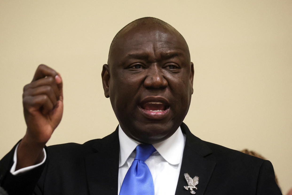 Benjamin Crump speaks during a news conference in Buffalo, N.Y., on Monday with the family of Ruth Whitfield, who was killed along with nine others in the mass shooting there over the weekend. (Brendan McDermid/Reuters)