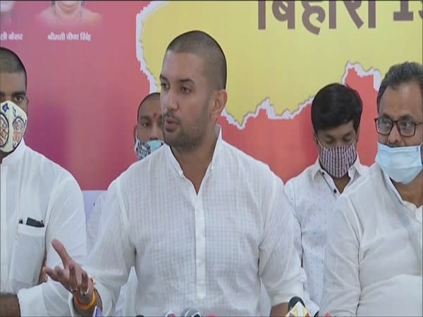 Lok Janshakti Party (LJP) leader Chirag Paswan at a press conference in Patna on Tuesday. (Photo/ANI)