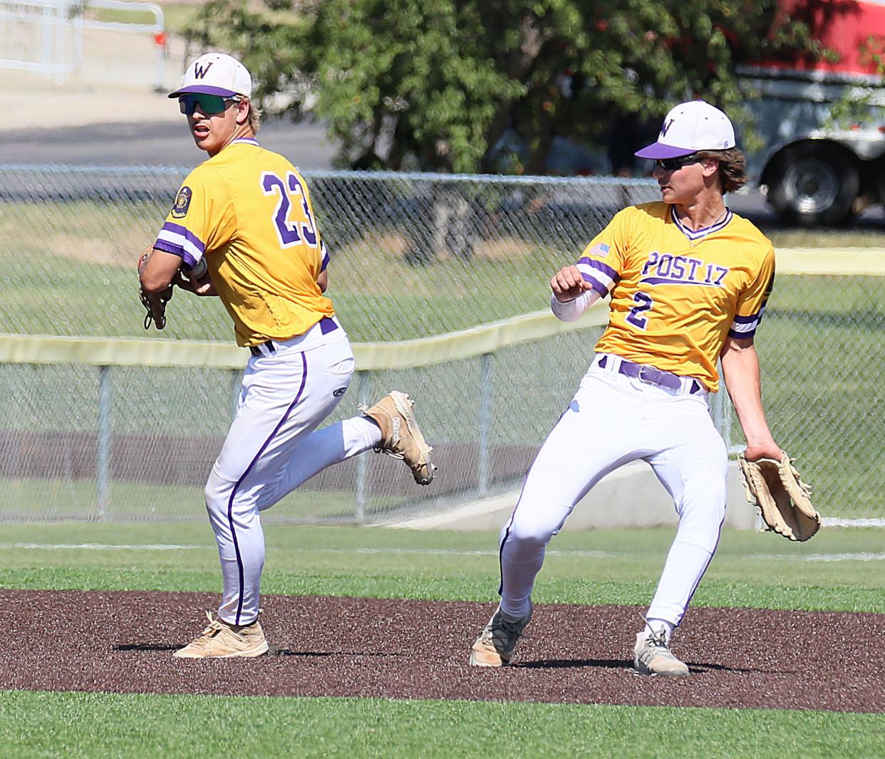 Watertown Post 17 shortstop Nathan Briggs attempts to throw to first after fielding a ball in the hole during their game against Brookings in the state Class A American Legion Baseball Tournament on Friday, Aug. 2, 2024 at Bob Sheldon Field in Brookings. Brookings won 13-1 in five innings.