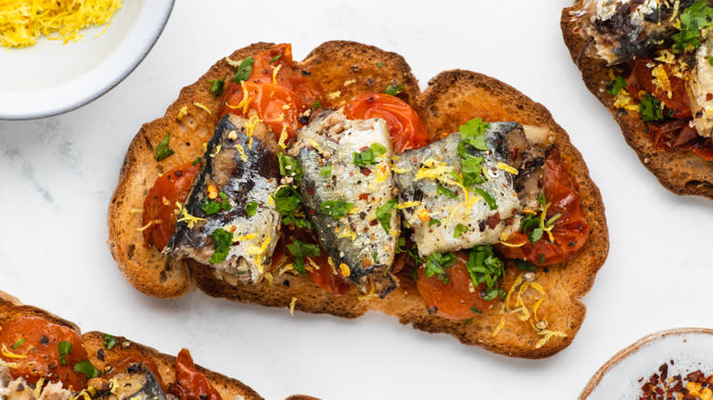 Sardine and tomatoes on toast