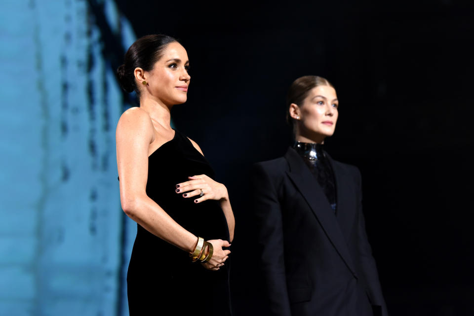 Meghan Markle’s sizeable baby bump stole the show at the British Fashion Awards. Photo: Getty