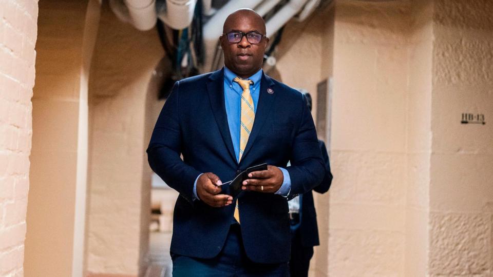 PHOTO: Rep. Jamaal Bowman, D-N.Y., is seen in the U.S. Capitol before being censured by by the House , Dec. 7, 2023. (Tom Williams/AP)