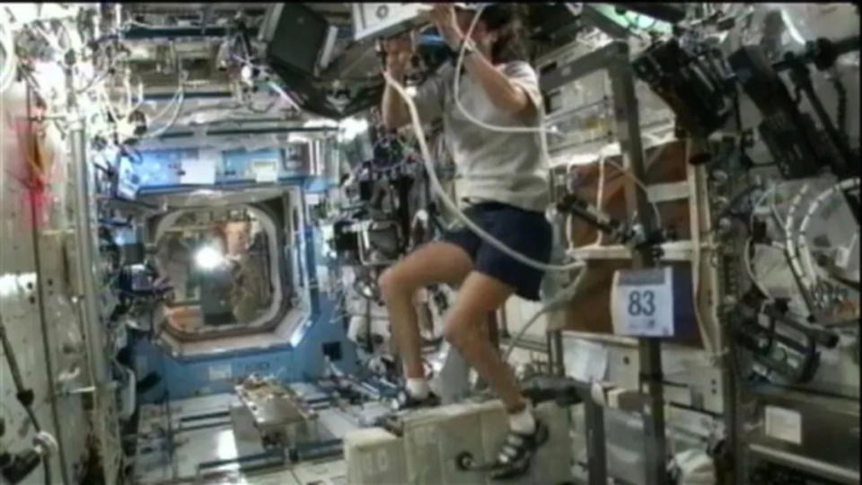 La comandante de la Expedición 33 Sunita Williams compite en el triatlón de Malibú desde el espacio en 2012. (Crédito: NASA)