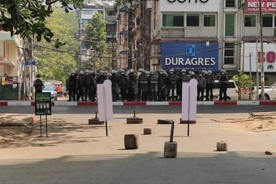 <p>Members of Myanmar’s military gathered in Yangon</p> (Lydia)