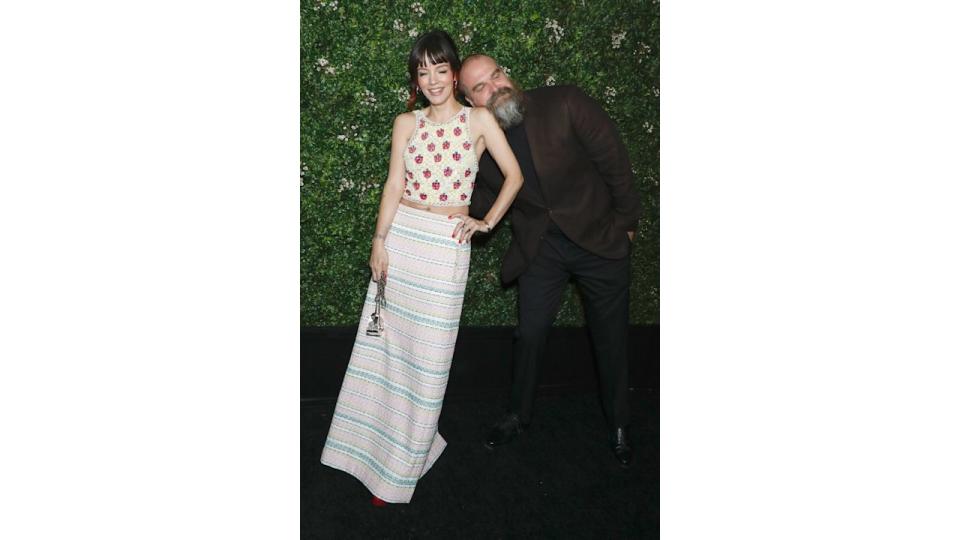 David Harbour resting head on Lily Allen's shoulder at 17th Annual Tribeca Artists Dinner Hosted by Chanel