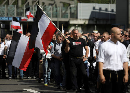 Far-right activists demonstrate to commemorate the suicide of Germany's former Deputy Fuehrer Rudolph Hess 30 years ago, in Berlin, Germany August 19, 2017. REUTERS/Christian Mang