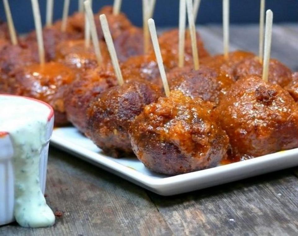 <p>Noble Pig</p><p>Not buffalo as in the meat… but buffalo sauce for those who like a little kick.</p><p><strong>Get the recipe: <a href="https://noblepig.com/2013/01/buffalo-falafel-balls/" rel="nofollow noopener" target="_blank" data-ylk="slk:Buffalo Falafel Balls;elm:context_link;itc:0;sec:content-canvas" class="link ">Buffalo Falafel Balls</a></strong></p>