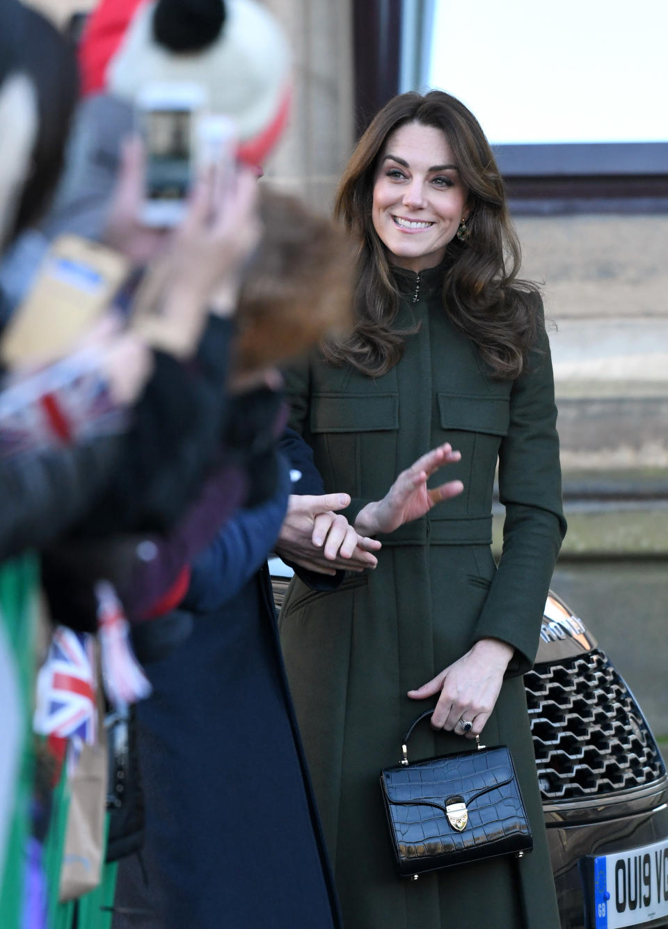 BRADFORD, ENGLAND - JANUARY 15: Prince William, Duke of Cambridge and Catherine, Duchess of Cambridge meet members of the public outside City Hall on January 15, 2020 in Bradford, United Kingdom. (Photo by Karwai Tang/WireImage)