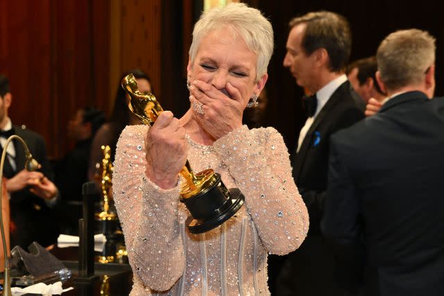 <p>ANGELA WEISS/AFP via Getty</p> Jamie Lee Curtis wins an Oscar