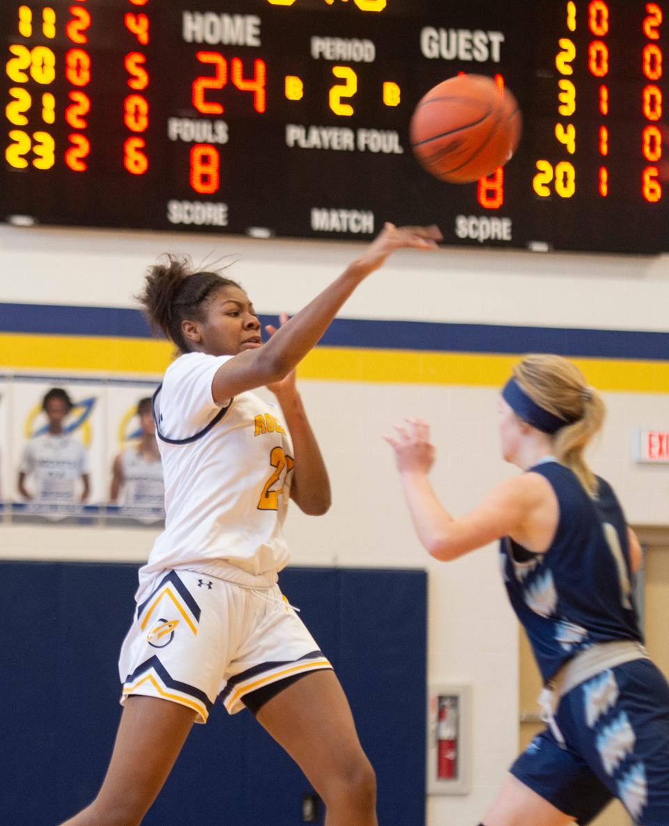 Streetsboro hosted Rootstown for basketball on Saturday, January 29. Naomi Benson throws a long pass to an open teammate.