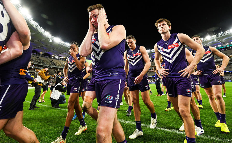 Fremantle players after their loss to Port Adelaide.