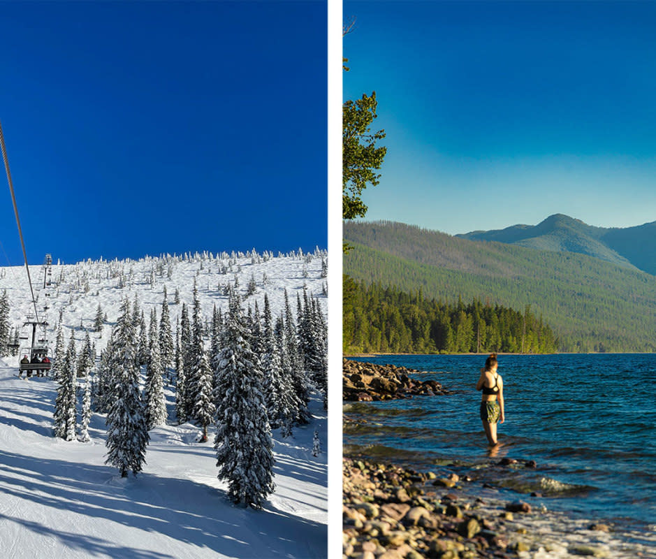 <p>Unsplash</p><p>Glacier cracks the top 10 most visited national parks, and Whitefish puts you at the front porch of the “Crown of the Continent.” Skiers are also close to <a href="https://skiwhitefish.com/" rel="nofollow noopener" target="_blank" data-ylk="slk:Whitefish Mountain Resort;elm:context_link;itc:0;sec:content-canvas" class="link ">Whitefish Mountain Resort</a>, which offers epic night skiing on the weekends and during the holiday season, so you can plow through untracked powder from late-afternoon storms. In the summer months, try snagging trout in Whitefish Lake. When you're done adventuring, you've got a top-notch mountain town to traipse through without the crowds of Billings or Bozeman. Getting here is part of the fun: Do so aboard <a href="https://www.amtrak.com/empire-builder-train" rel="nofollow noopener" target="_blank" data-ylk="slk:Amtrak’s Empire Builder;elm:context_link;itc:0;sec:content-canvas" class="link ">Amtrak’s Empire Builder</a> route that stitches Chicago to Seattle along the Lewis and Clark trail.</p><p><strong>When to Visit: </strong>Winter is go-time for skiers, but summer is the best time to hike and camp in Glacier National Park.</p><p><strong>What to Do:</strong> If it's summer, you'll need a reason to visit the mountain resorts and<a href="https://skiwhitefish.com/zip-line-tours/" rel="nofollow noopener" target="_blank" data-ylk="slk:zip lining;elm:context_link;itc:0;sec:content-canvas" class="link "> zip lining</a> is a big one to check out on Whitefish Mountain, with six routes that let you soar 300 feet above the ground.</p><p><strong>Where to Stay: </strong>Friends of the <a href="https://firebrandhotel.com/" rel="nofollow noopener" target="_blank" data-ylk="slk:Firebrand Hotel;elm:context_link;itc:0;sec:content-canvas" class="link ">Firebrand Hotel</a> would describe it as an extrovert. The hotel hosts one heck of a happy hour, plus live music on weekends; if you’re here during the town’s Winter Carnival Party, aerial silk artists twirl from the ceilings. In the winter, the hotel has ski-and-stay deals to get you on Whitefish Mountain Resort. Located on the river, <a href="https://www.apreswhitefish.com/our-story" rel="nofollow noopener" target="_blank" data-ylk="slk:Après Whitefish Mt.;elm:context_link;itc:0;sec:content-canvas" class="link ">Après Whitefish Mt.</a> is also a great stay for Glacier National Park adventurers, with a beautifully designed ski lodge-like lobby. After a day of skiing, thaw out in the hotel’s wood fire sauna.</p><p><strong>Where to Eat: </strong>Margs, tacos, and fried ice cream is the trifecta you’re going for at <a href="https://www.thejaliscocantina.com/" rel="nofollow noopener" target="_blank" data-ylk="slk:Jalisco Cantina;elm:context_link;itc:0;sec:content-canvas" class="link ">Jalisco Cantina</a>. If you’re craving steak and potatoes (maybe some tuna tartare, too?) head to <a href="https://www.whitefishlakerestaurant.com/photos" rel="nofollow noopener" target="_blank" data-ylk="slk:Whitefish Lake Restaurant;elm:context_link;itc:0;sec:content-canvas" class="link ">Whitefish Lake Restaurant</a>. At <a href="https://bonsaibrew.com/" rel="nofollow noopener" target="_blank" data-ylk="slk:Bonsai Brewing Project;elm:context_link;itc:0;sec:content-canvas" class="link ">Bonsai Brewing Project</a>, you’ll feel like you’re having a brew in your buddy’s backyard, with killer mountain views to boot. Also a friendly spot, the cocktails at <a href="http://www.spottedbearspirits.com/" rel="nofollow noopener" target="_blank" data-ylk="slk:Spotted Bear Spirits;elm:context_link;itc:0;sec:content-canvas" class="link ">Spotted Bear Spirits</a> make good use of local ingredients, like vodka distilled from Montana sugar beets.</p>