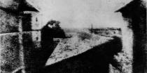 This is the FIRST photograph ever taken, or the earliest known surviving photograph made in a camera, was taken by Joseph Nicéphore Niépce, circa 1826 or 1827. The image shows a view from an upstairs window at Niépce's estate, Le Gras, in the Burgundy region of France. (Photo by Apic/Getty Images)