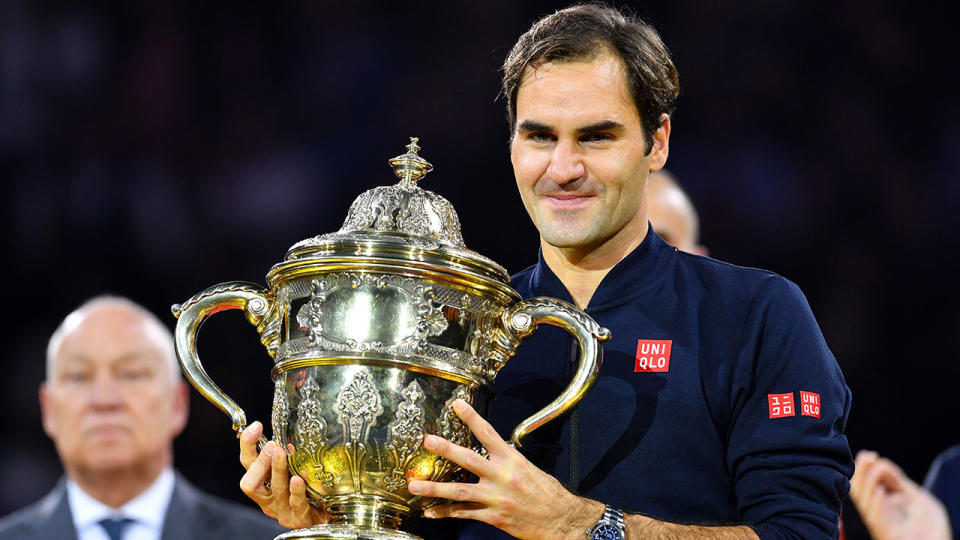 Federer’s ninth triumph in Basel was his 99th career title. Pic: Getty