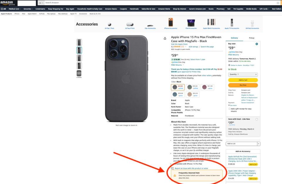Amazon Apple iPhone Pro Max Finewoven case product listing