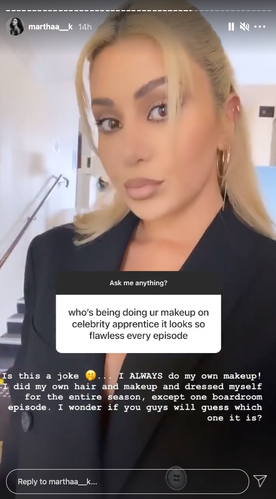 Martha Kalifatidis talking about Celebrity Apprentice on Instagram