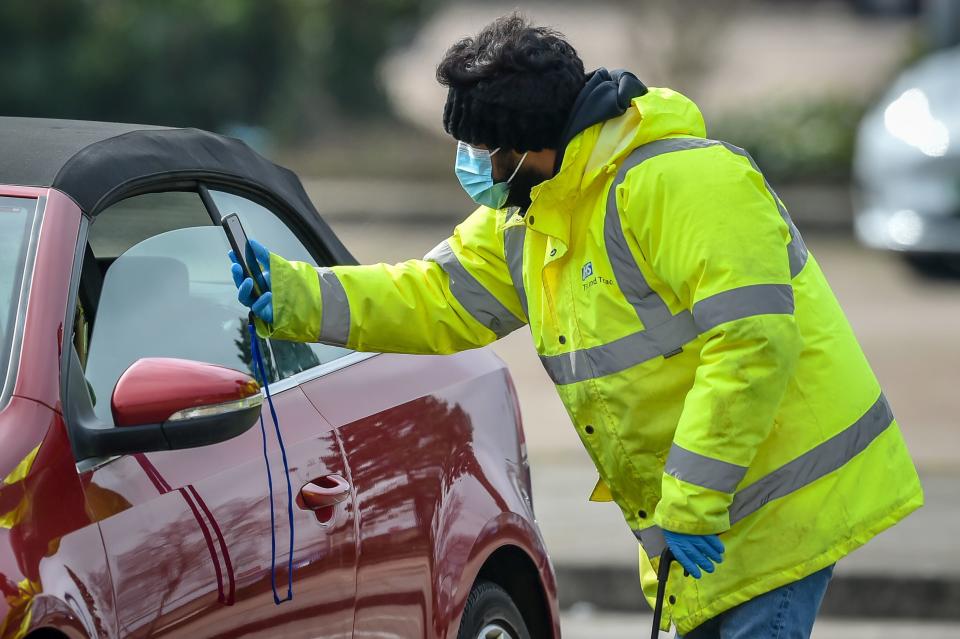 <p>Surge testing at The Mall in Cribbs Causeway, one of two sites in South Gloucestershire, after two cases of the Brazilian variant of coronavirus were identified the district</p> (PA)