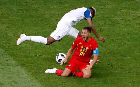 Hazard is brought down by Murillo - Credit:  REUTERS/Carlos Garcia Rawlins