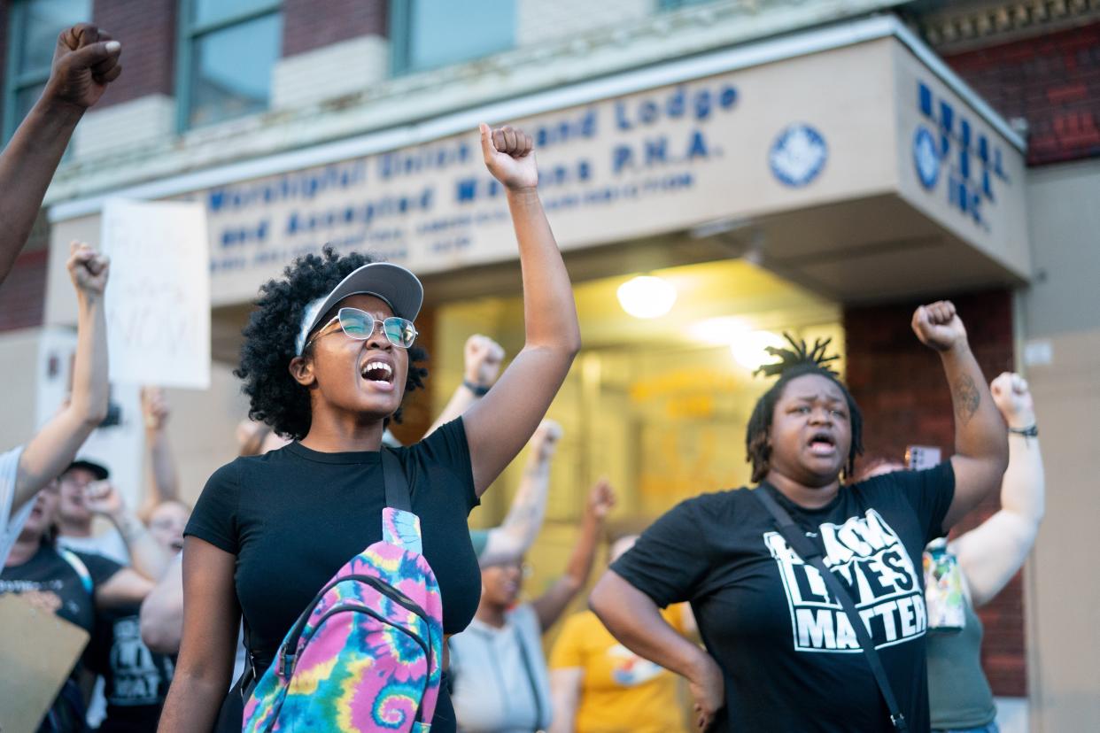 Demonstrators participate in a march against white supremacy on August 28, 2023 in Jacksonville, Florida (Getty Images)