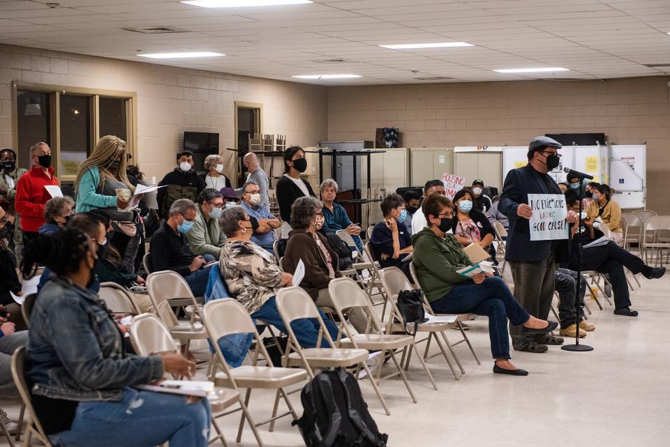 Residents speak about Good Cause Eviction legislation at a Newburgh City Council meeting in October 2021.