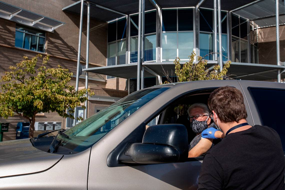 A drive-thru vaccination clinic outside the Benton Franklin Health District.