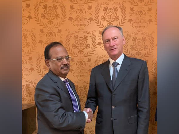 NSA Ajit Doval (L) and Russia's NSA Nikolai Patrushev. (File Photo/ANI)