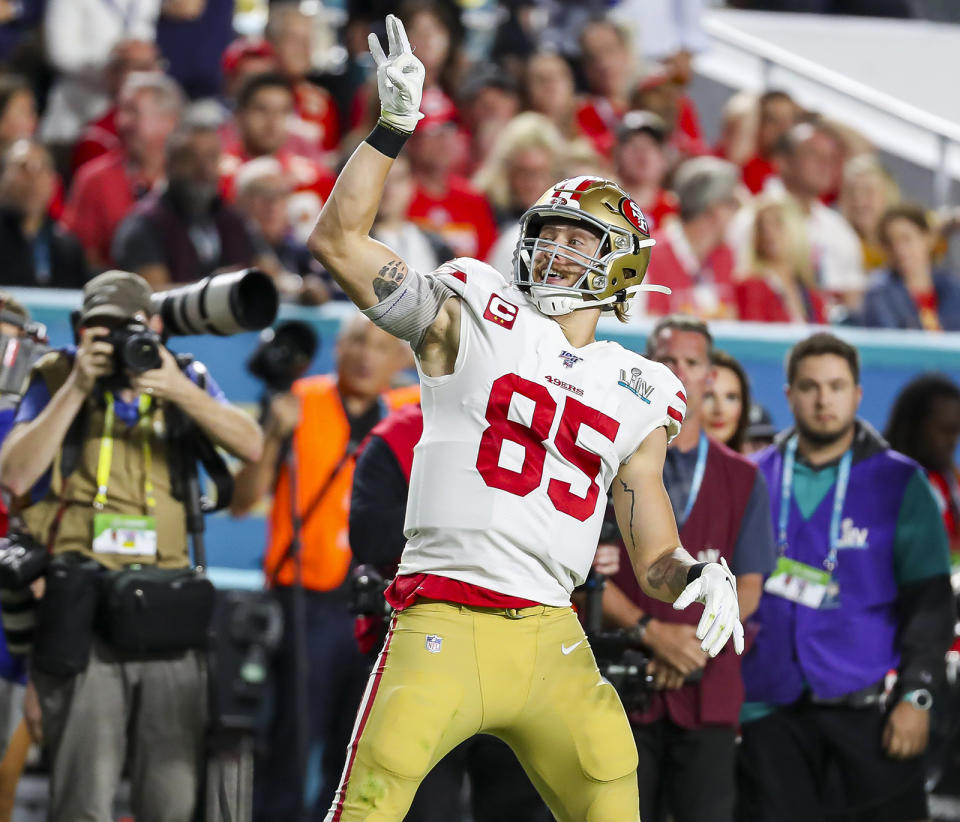 San Francisco 49ers tight end George Kittle could get a big payday soon. (Charles Trainor Jr./Miami Herald/Tribune News Service via Getty Images)